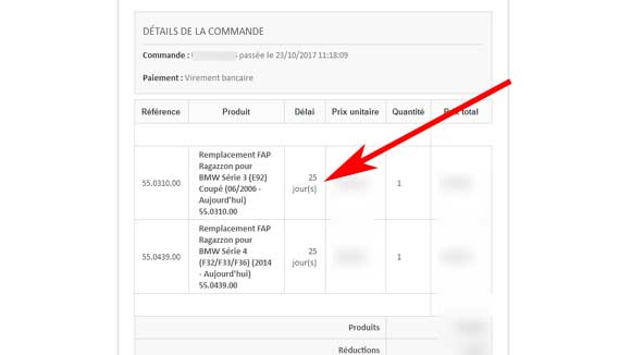 Délais sur mail de commande